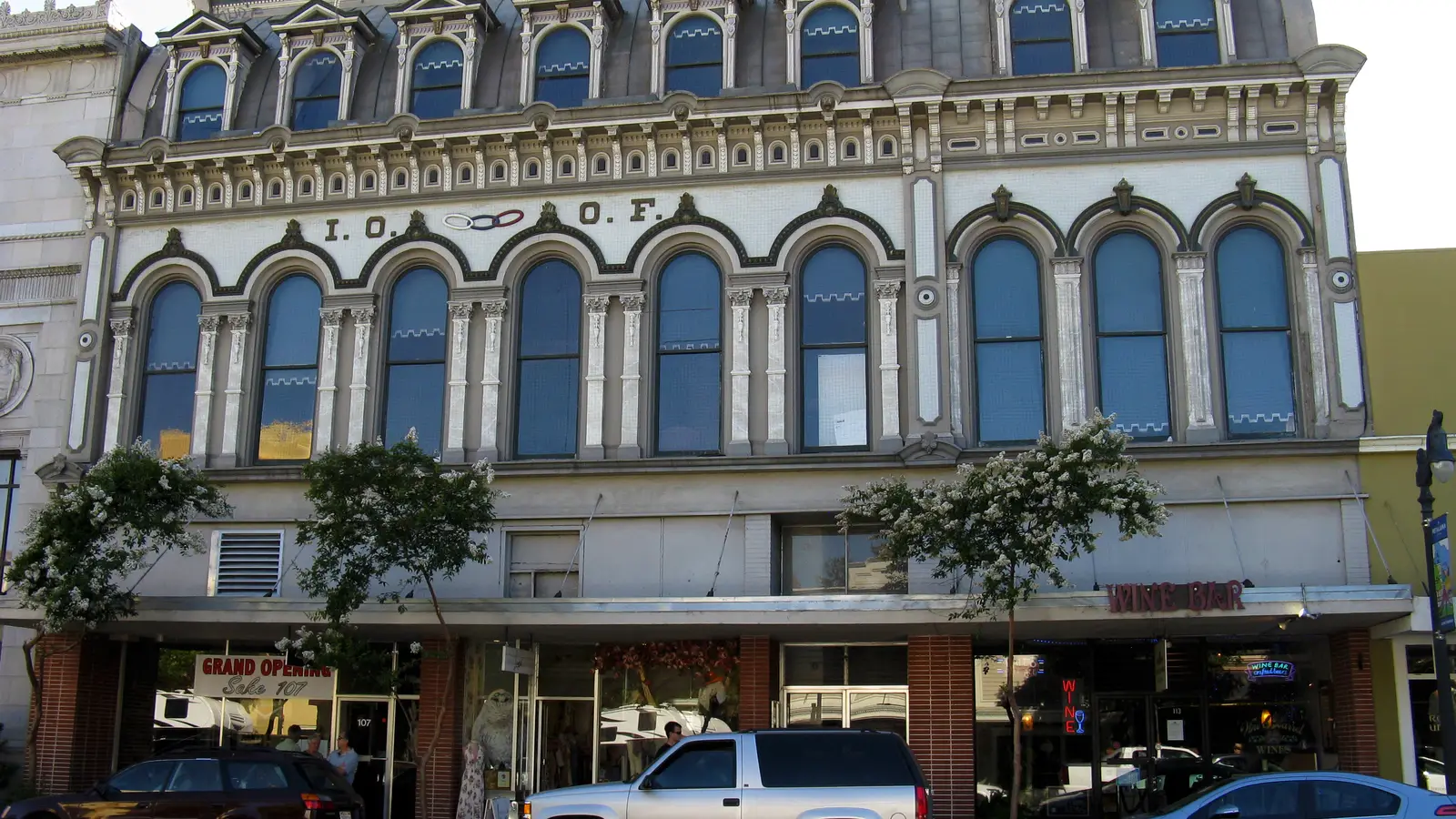 The ornate cast-iron-front Odd Fellows Building in downtown Petaluma
