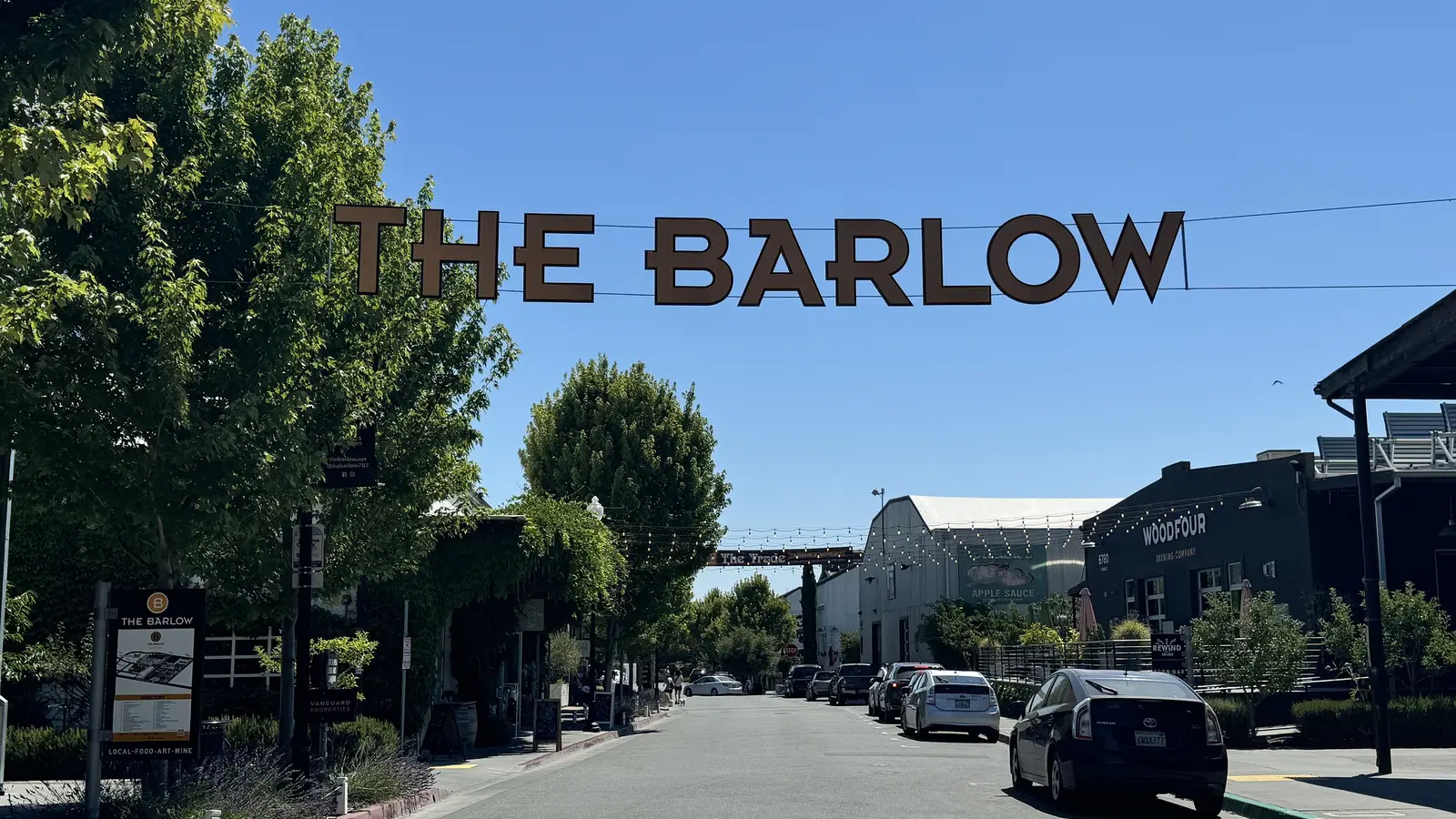 The Barlow sign spanning the street at The Barlow market district in Sebastopol