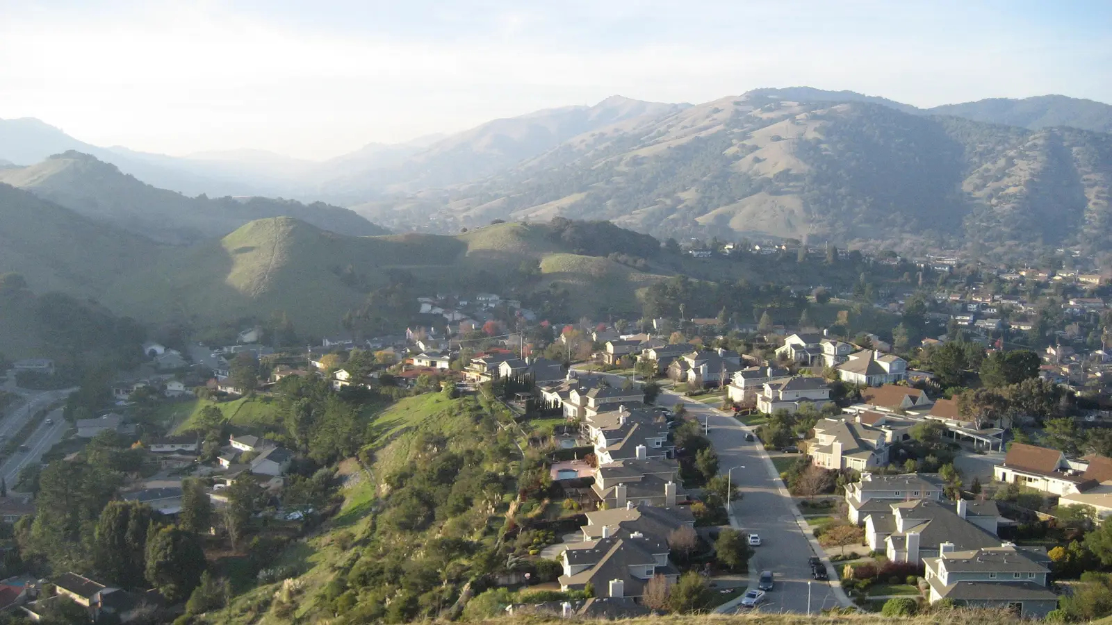 Hillside view over the Terra Linda neighborhood of San Rafael with the Marin hills beyond
